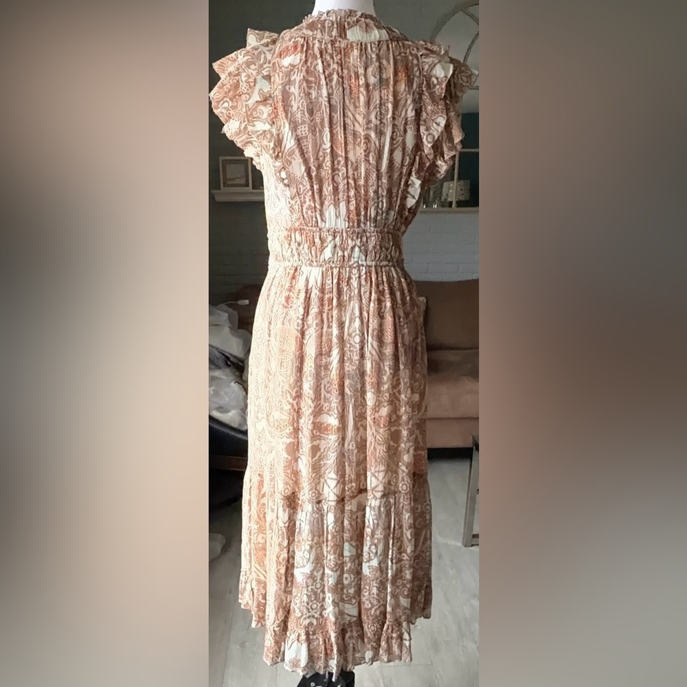 Ulla Johnson Blush Tan Paisley Ruffle Midi Dress - Picture 6 of 15